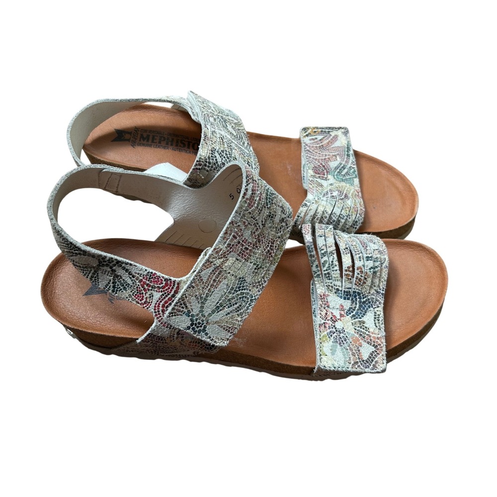 Mephisto Rosalia Woman's Floral Leather Cork Wedge Sandals 41 (US 10.5)
